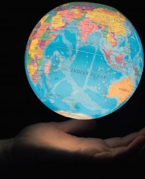 blue and brown desk globe